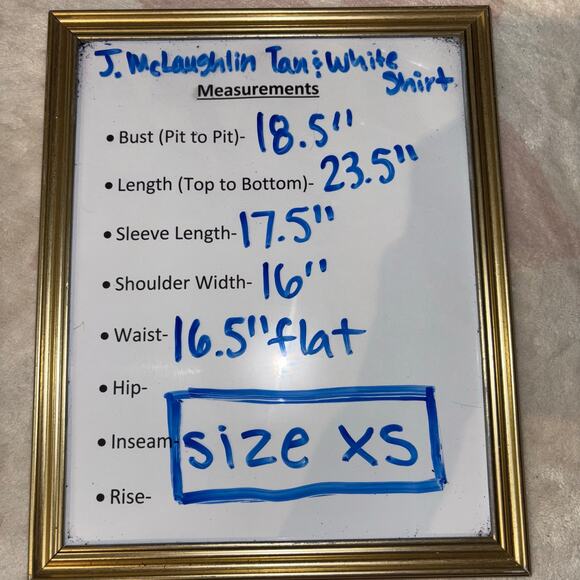 J McLaughlin Brynn Button Down 3/4 Sleeve Top- Tan and White Size XS - Picture 11 of 11